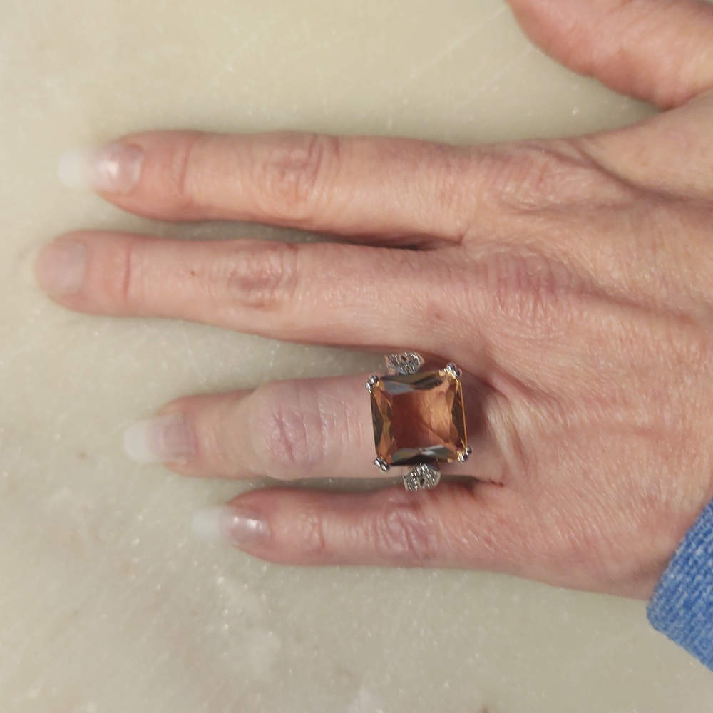 BOGO! NEW! Large Pink Sapphire and Crystal Princess Cut Silver Ring Sz 6 - Picture 5 of 14